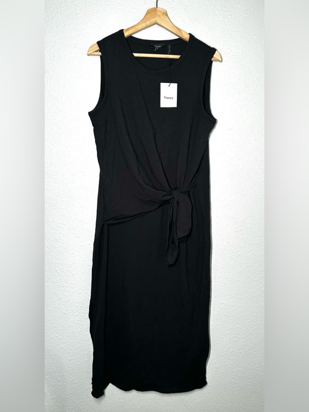 NWT Theory Dorotea K Tie Waist Womens Cotton Sleeveless Midi Dress Black Size L